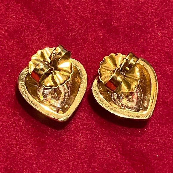 18k Gold Plated Pink Enamel & CZ Heart Studs - Picture 3 of 3